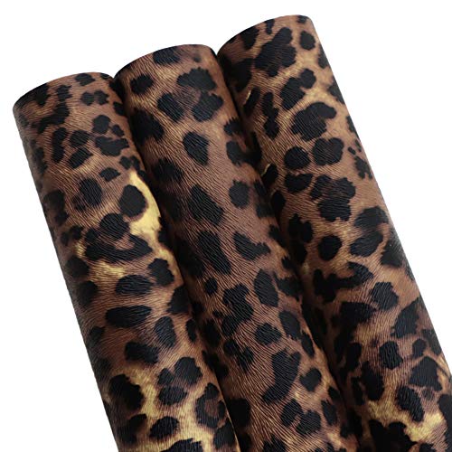 David accessories Leopard Pattern Printed Faux Leather Sheets Synthetic Leather Fabric 3 Pcs 7.7" x 12.9" (20cm x 33cm) Cotton Back for DIY Craft Project (Leopard Printed) - Image 1