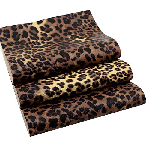 David accessories Leopard Pattern Printed Faux Leather Sheets Synthetic Leather Fabric 3 Pcs 7.7" x 12.9" (20cm x 33cm) Cotton Back for DIY Craft Project (Leopard Printed) - Image 2