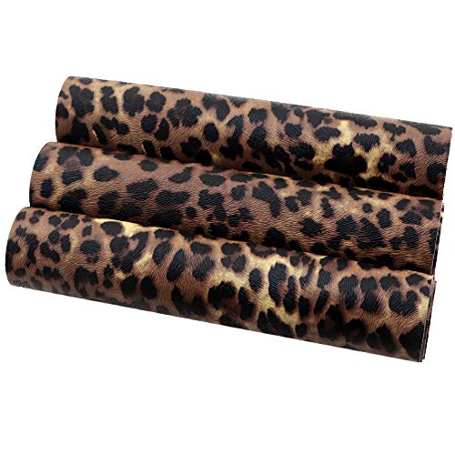 David accessories Leopard Pattern Printed Faux Leather Sheets Synthetic Leather Fabric 3 Pcs 7.7" x 12.9" (20cm x 33cm) Cotton Back for DIY Craft Project (Leopard Printed) - Image 5