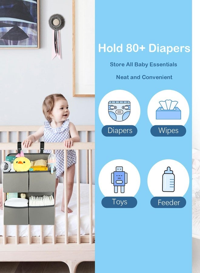 KIKJOK Hanging Diaper Organizer for Crib/Playpen/Bassinet – Hold 80+ Diapers - 4 Deep Pockets-H19in x L15 in Changing Table Diaper Holder - Hanging Diaper Stacker Nursery Caddy Organizer - Grey - Image 2