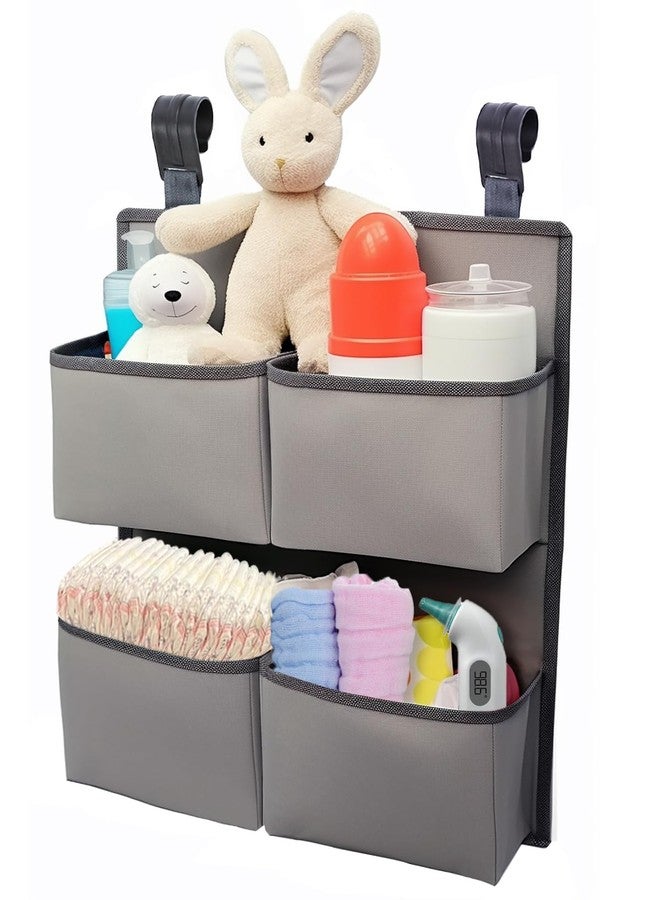 KIKJOK Hanging Diaper Organizer for Crib/Playpen/Bassinet – Hold 80+ Diapers - 4 Deep Pockets-H19in x L15 in Changing Table Diaper Holder - Hanging Diaper Stacker Nursery Caddy Organizer - Grey - Image 1