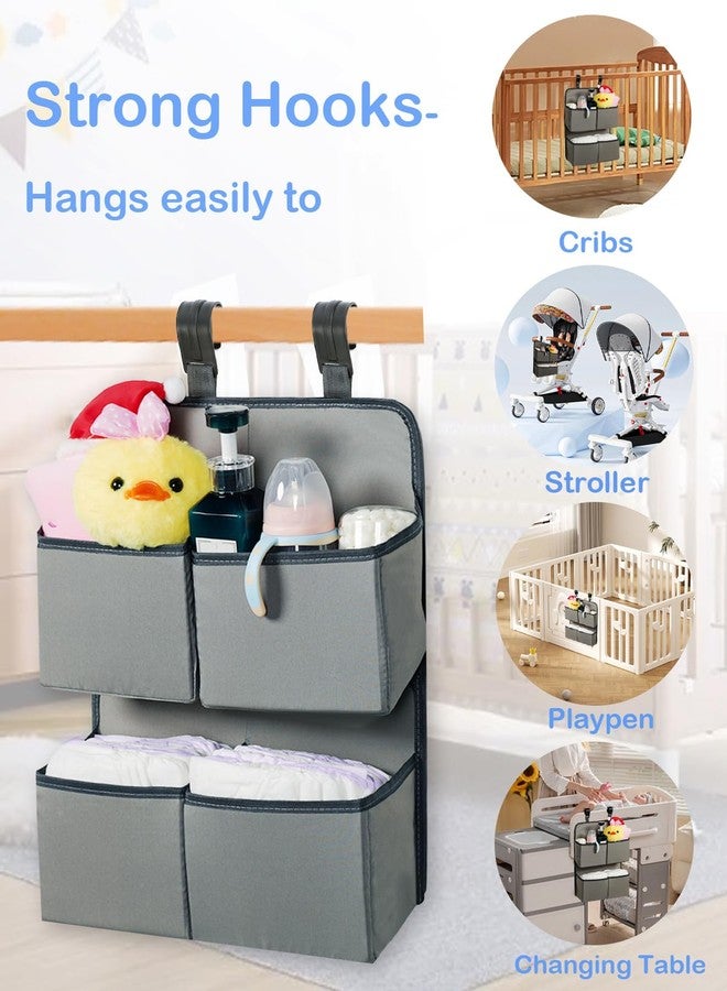 KIKJOK Hanging Diaper Organizer for Crib/Playpen/Bassinet – Hold 80+ Diapers - 4 Deep Pockets-H19in x L15 in Changing Table Diaper Holder - Hanging Diaper Stacker Nursery Caddy Organizer - Grey - Image 3