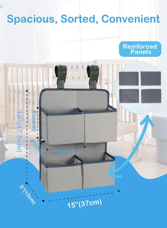 KIKJOK Hanging Diaper Organizer for Crib/Playpen/Bassinet – Hold 80+ Diapers - 4 Deep Pockets-H19in x L15 in Changing Table Diaper Holder - Hanging Diaper Stacker Nursery Caddy Organizer - Grey - Image 4