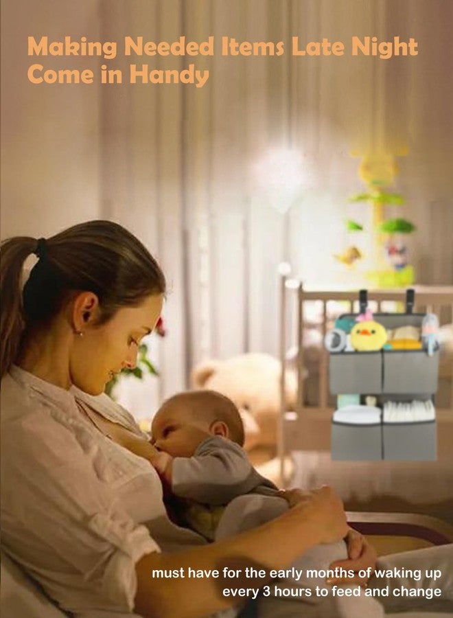 KIKJOK Hanging Diaper Organizer for Crib/Playpen/Bassinet – Hold 80+ Diapers - 4 Deep Pockets-H19in x L15 in Changing Table Diaper Holder - Hanging Diaper Stacker Nursery Caddy Organizer - Grey - Image 5