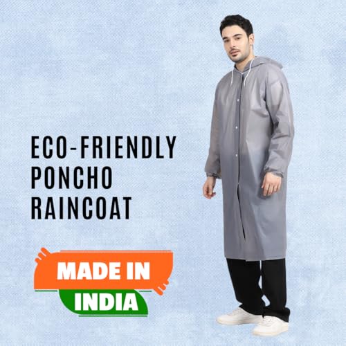 Citizen Eco-Friendly EVA Poncho Raincoat for Men & Women, Lightweight Waterproof Coat with Hood, Adjustable Drawstring, Button Closure & Easy Carry Pouch, Reusable & Durable Outdoor Rainwear-Grey - Image 2