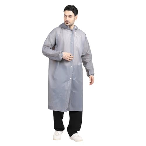 Citizen Eco-Friendly EVA Poncho Raincoat for Men & Women, Lightweight Waterproof Coat with Hood, Adjustable Drawstring, Button Closure & Easy Carry Pouch, Reusable & Durable Outdoor Rainwear-Grey - Image 1
