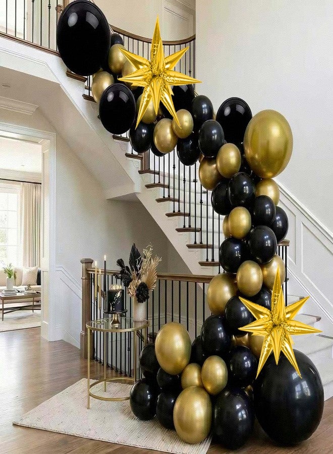 Jenlion Black and Gold Balloon Arch Kit with 2 Starburst Foil Balloons, 154pcs 18/12/10/5in Confetti Garland for 2026 Graduation New Years Eve Birthday Retirement Party Decorations - Image 4