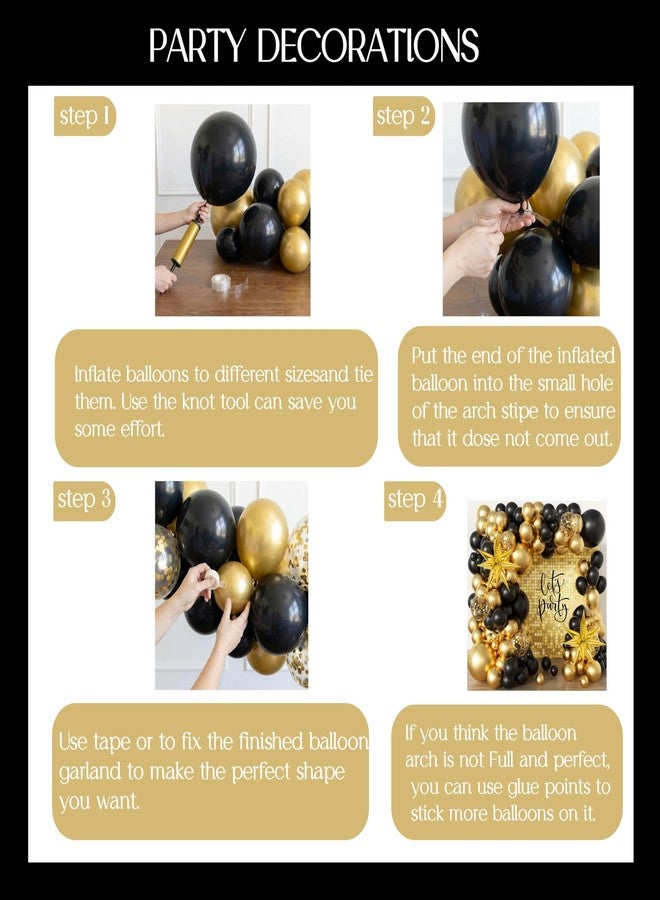 Jenlion Black and Gold Balloon Arch Kit with 2 Starburst Foil Balloons, 154pcs 18/12/10/5in Confetti Garland for 2026 Graduation New Years Eve Birthday Retirement Party Decorations - Image 5