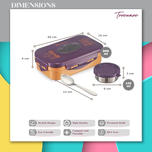 Trueware Alfa Insulated Inner Steel Thermoware BPA Free, Airtight, Food Grade, 2 Containers Lunch Box 700 ML - Image 3