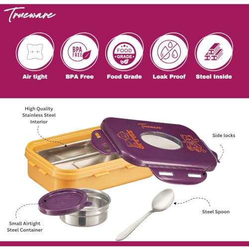 Trueware Alfa Insulated Inner Steel Thermoware BPA Free, Airtight, Food Grade, 2 Containers Lunch Box 700 ML - Image 4