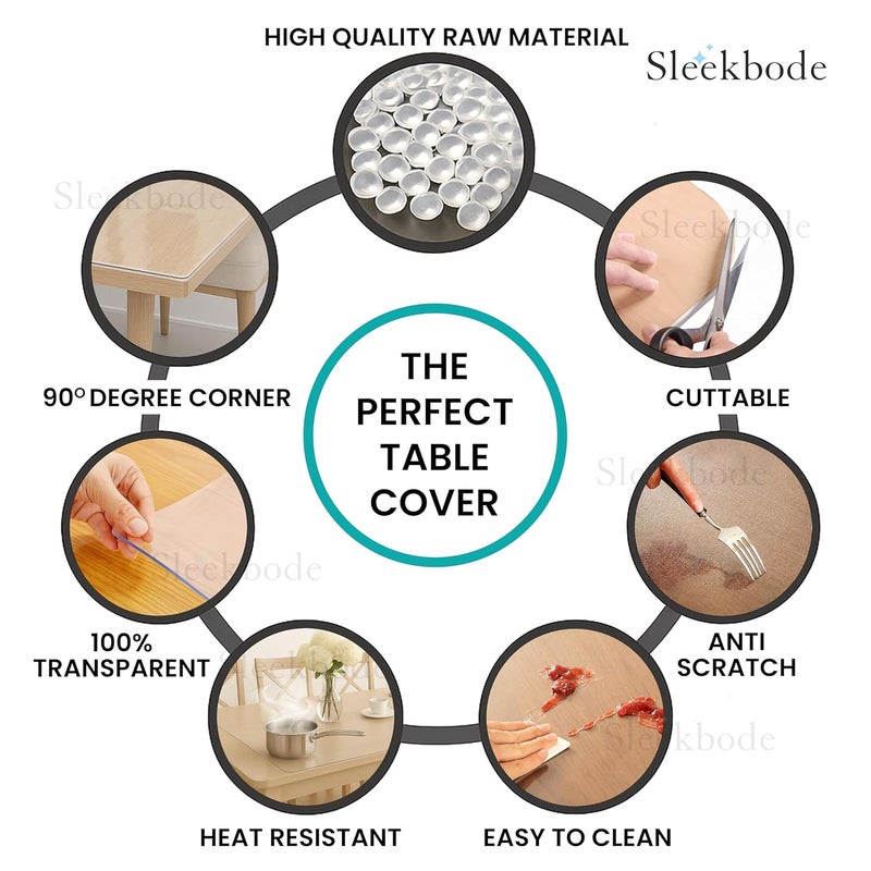 SLEEKBODE ™1mm Thick 36 * 36 Inch PVC Dining Table Cover 4 Seater Waterproof Heat Resistant Transparent Protector Sheet Clear Plastic Table Cloth Glass Mat Balcony Covering Dressing Study Small Side - Image 3