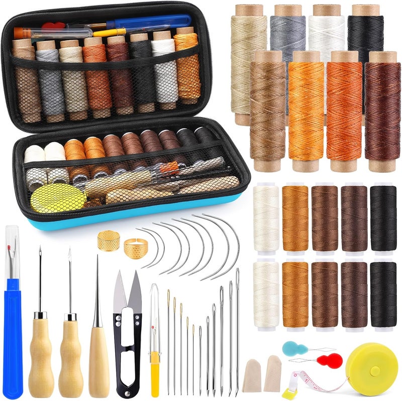 MORFEN Upholstery Repair Kit, 71 Pcs Leather Sewing Kit, Leather Stitching Kit with Upholstery Thread, 3 Sewing Awl, Hand Sewing Stitching Needles, for Carseat Sofa Craft DIY - Image 1