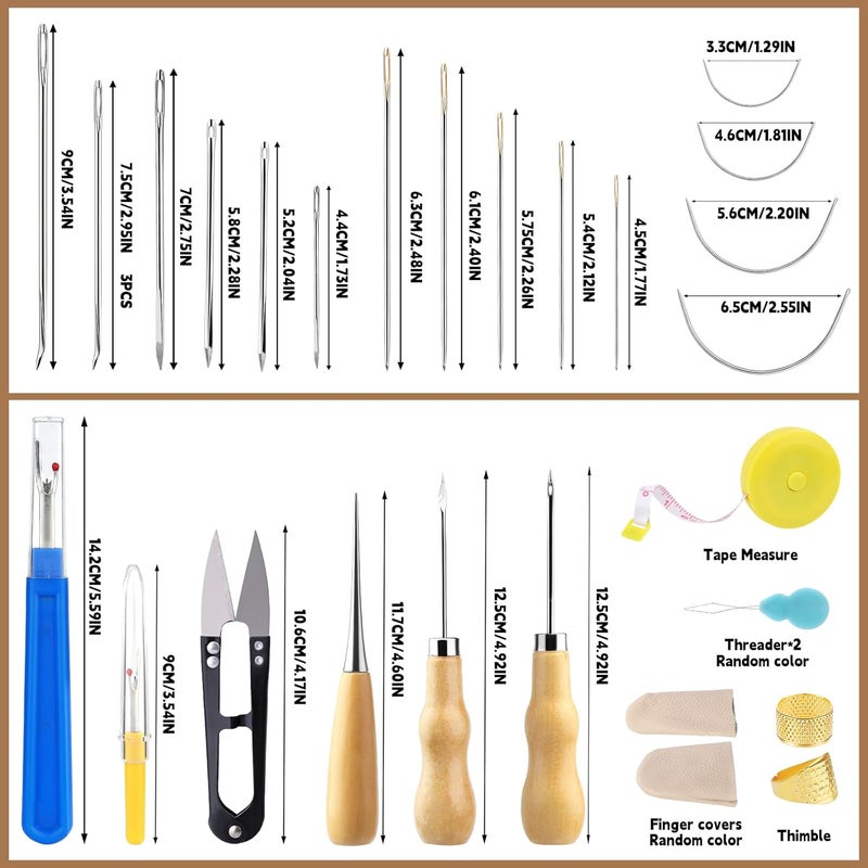 MORFEN Upholstery Repair Kit, 71 Pcs Leather Sewing Kit, Leather Stitching Kit with Upholstery Thread, 3 Sewing Awl, Hand Sewing Stitching Needles, for Carseat Sofa Craft DIY - Image 3