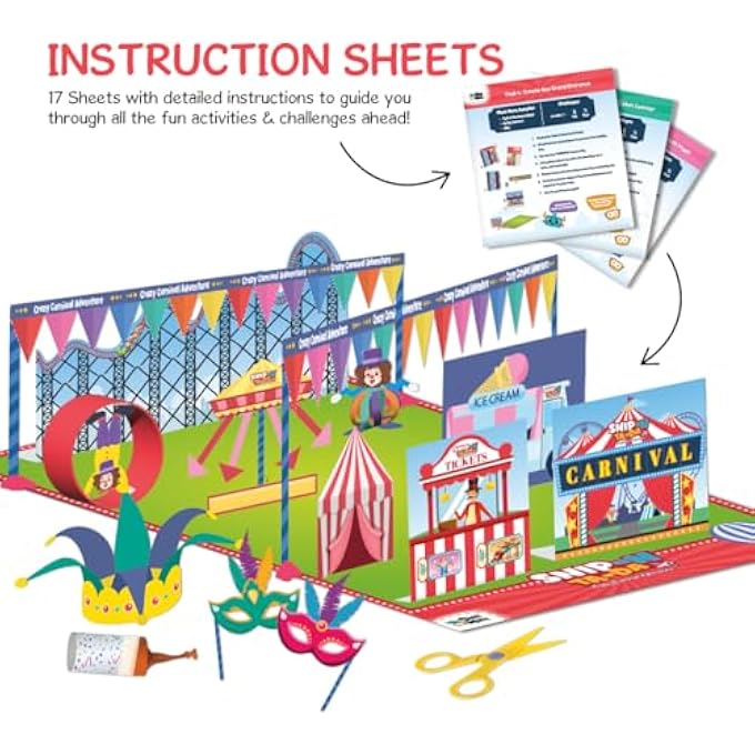GINIMINI SNIP 'N' TA-DA-CRAZY CARNIVAL  SCISSOR ACTIVITY KIT FOR KIDS 4 5 6 7 | FINE MOTOR DEVELOPMENT, PRE-PRINTED CRAFT SHEETS, CHILD-SAFE SNIP SCISSORS, DIY CARNIVAL CRAFTS | FUN LEARNING GIFT - Image 5