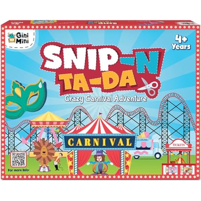 GINIMINI SNIP 'N' TA-DA-CRAZY CARNIVAL  SCISSOR ACTIVITY KIT FOR KIDS 4 5 6 7 | FINE MOTOR DEVELOPMENT, PRE-PRINTED CRAFT SHEETS, CHILD-SAFE SNIP SCISSORS, DIY CARNIVAL CRAFTS | FUN LEARNING GIFT - Image 2