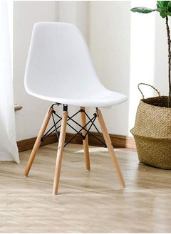 Aralifes Modern Plast Style Plastic Dining Chair Mid Century Modern DSW Chair, Shell Lounge Plastic Chair with Natural Wooden Legs for Office, Kitchen, Dining, Bedroom, Living Room Side Chair White  - Image 1