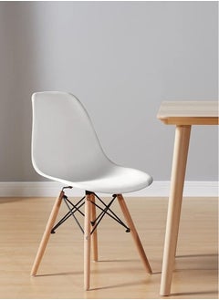 Aralifes Modern Plast Style Plastic Dining Chair Mid Century Modern DSW Chair, Shell Lounge Plastic Chair with Natural Wooden Legs for Office, Kitchen, Dining, Bedroom, Living Room Side Chair White  - Image 2