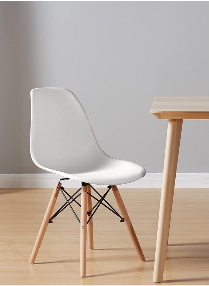 Aralifes Modern Plast Style Plastic Dining Chair Mid Century Modern DSW Chair, Shell Lounge Plastic Chair with Natural Wooden Legs for Office, Kitchen, Dining, Bedroom, Living Room Side Chair White  - Image 2