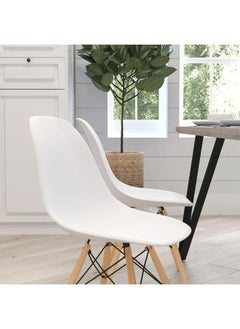 Aralifes Modern Plast Style Plastic Dining Chair Mid Century Modern DSW Chair, Shell Lounge Plastic Chair with Natural Wooden Legs for Office, Kitchen, Dining, Bedroom, Living Room Side Chair White  - Image 4