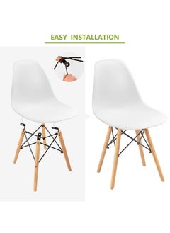 Aralifes Modern Plast Style Plastic Dining Chair Mid Century Modern DSW Chair, Shell Lounge Plastic Chair with Natural Wooden Legs for Office, Kitchen, Dining, Bedroom, Living Room Side Chair White  - Image 5