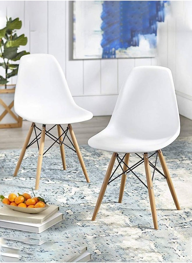 Aralifes Modern Plast Style Plastic Dining Chair Mid Century Modern DSW Chair, Shell Lounge Plastic Chair with Natural Wooden Legs for Office, Kitchen, Dining, Bedroom, Living Room Side Chair White  - Image 3