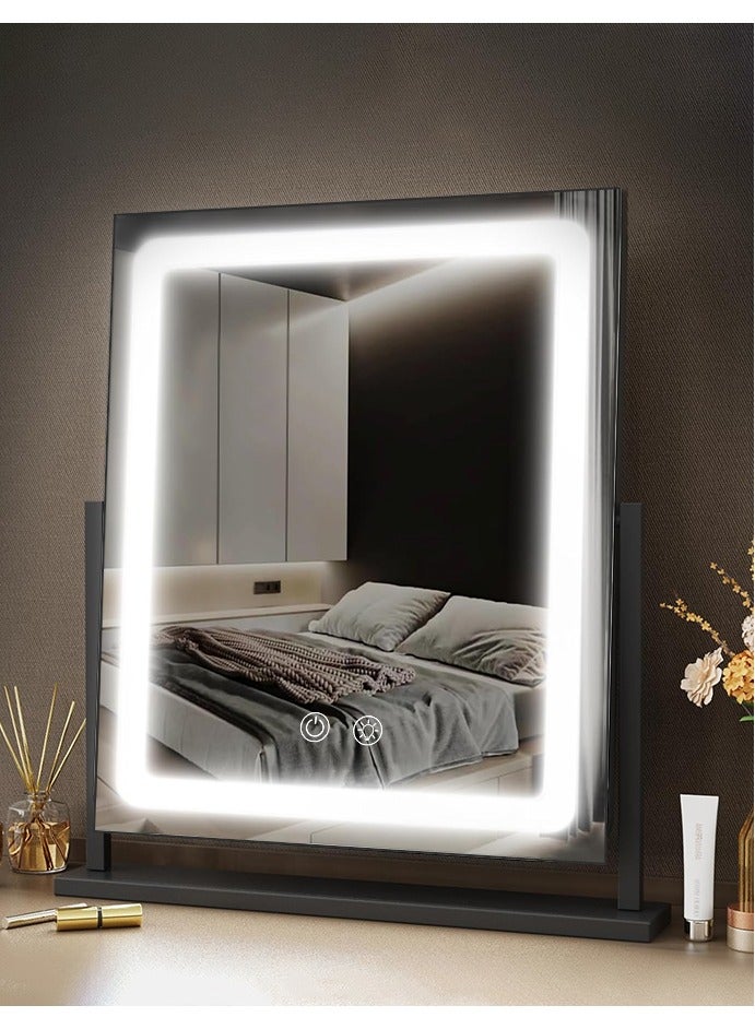 Vanity Mirror With Light，40CM high,LED Makeup mirror 360 ° rotation，Wired,touch control,three-color dimming mode，adjustable brightness suitable for bedroom dressing table(black)  - Image 1