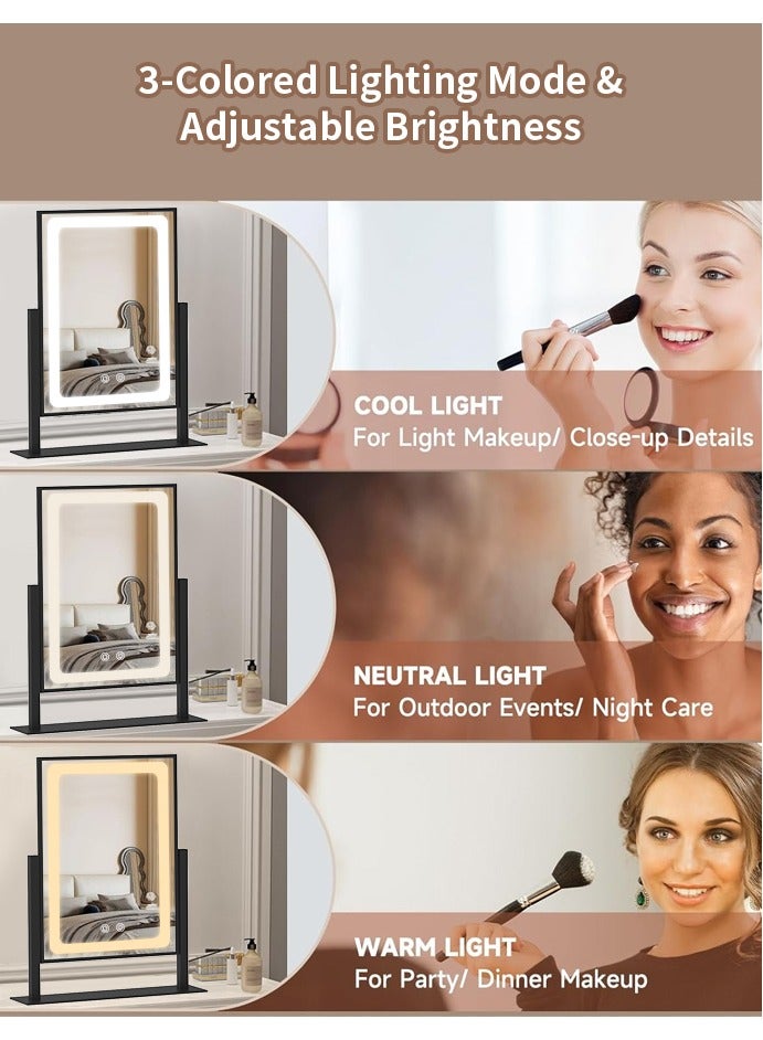 Vanity Mirror With Light，40CM high,LED Makeup mirror 360 ° rotation，Wired,touch control,three-color dimming mode，adjustable brightness suitable for bedroom dressing table(black)  - Image 3