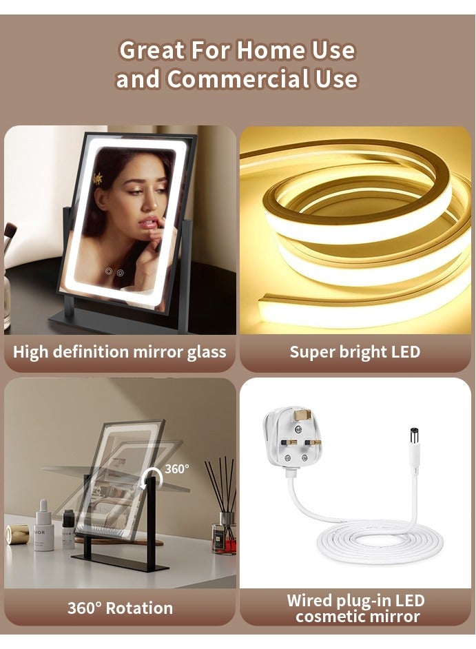 Vanity Mirror With Light，40CM high,LED Makeup mirror 360 ° rotation，Wired,touch control,three-color dimming mode，adjustable brightness suitable for bedroom dressing table(black)  - Image 5