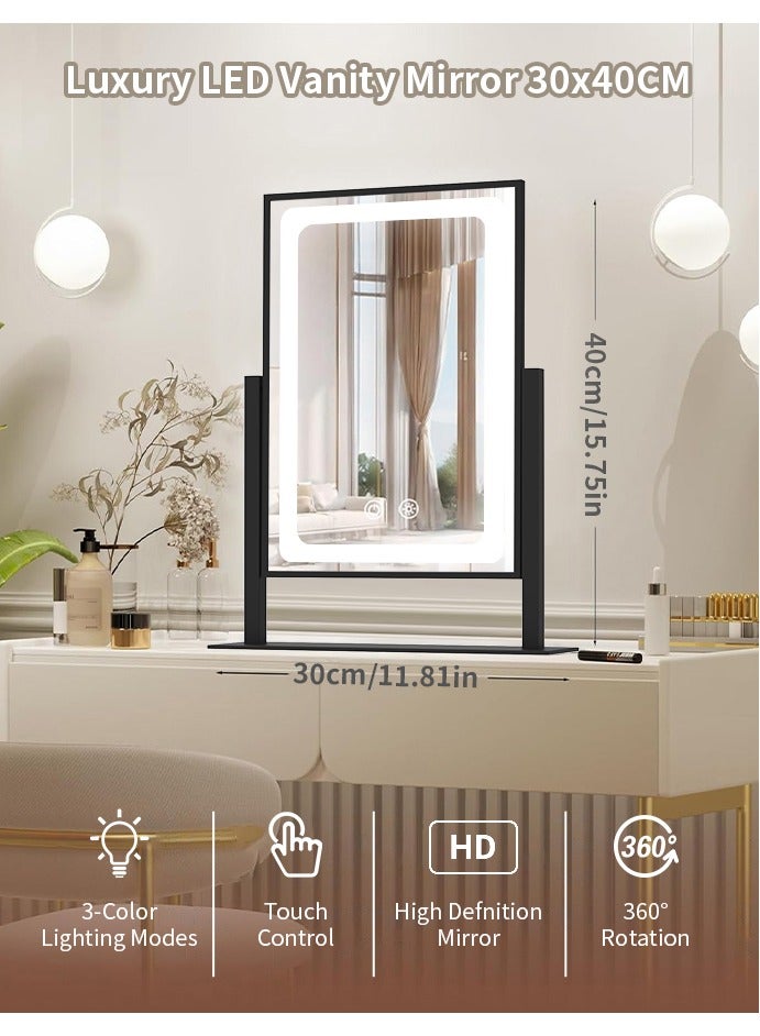Vanity Mirror With Light，40CM high,LED Makeup mirror 360 ° rotation，Wired,touch control,three-color dimming mode，adjustable brightness suitable for bedroom dressing table(black)  - Image 4