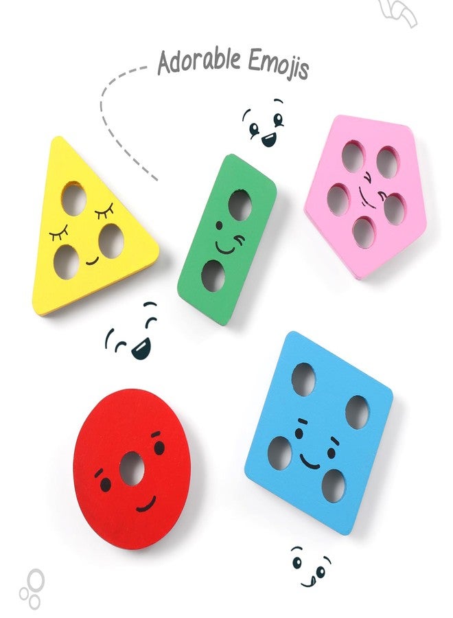FIRSTCRY INTELLISKILLS Wooden Geometric Stacker & Shape Sorter Toy for Kids, Learning & Educational Shape Sorter with Cute Face Emojis Non-Toxic, 2 Yrs+, 25 pcs Wooden Building Blocks, Ideal Gift - Image 4