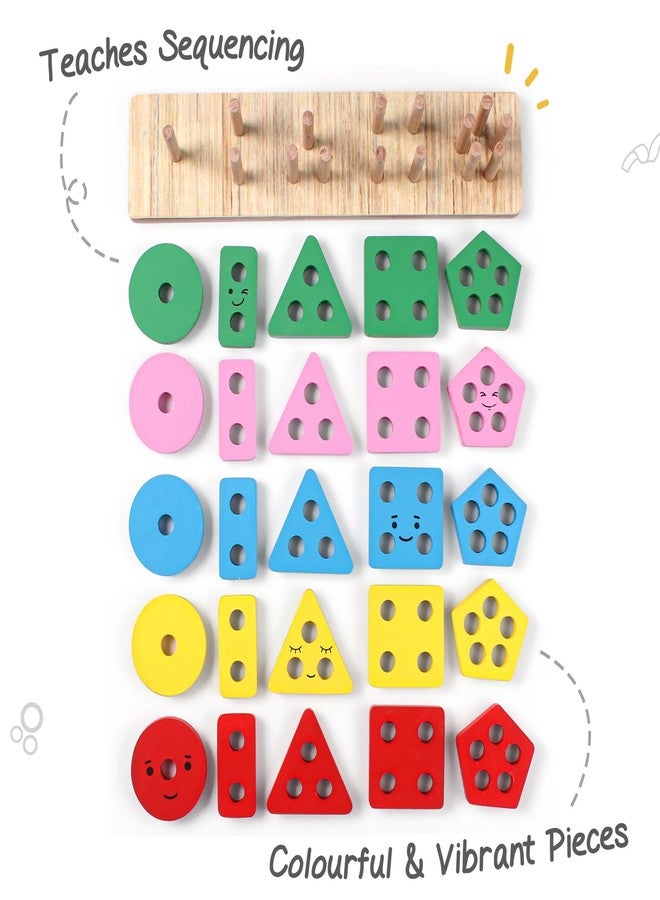 FIRSTCRY INTELLISKILLS Wooden Geometric Stacker & Shape Sorter Toy for Kids, Learning & Educational Shape Sorter with Cute Face Emojis Non-Toxic, 2 Yrs+, 25 pcs Wooden Building Blocks, Ideal Gift - Image 3