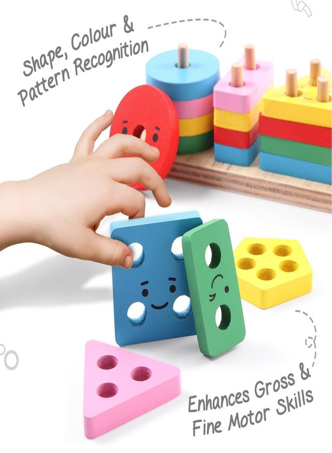 FIRSTCRY INTELLISKILLS Wooden Geometric Stacker & Shape Sorter Toy for Kids, Learning & Educational Shape Sorter with Cute Face Emojis Non-Toxic, 2 Yrs+, 25 pcs Wooden Building Blocks, Ideal Gift - Image 5
