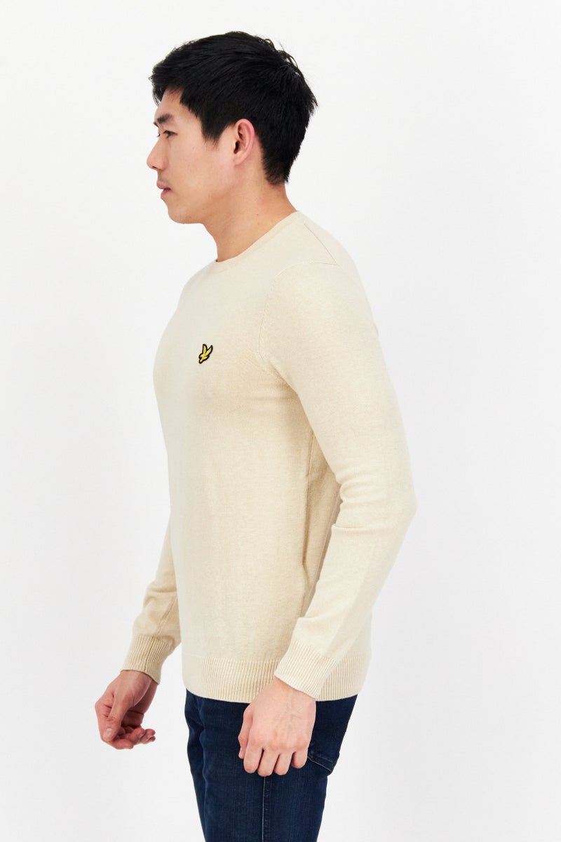 Lyle & Scott Men Crew Neck Long Sleeve Embroidered Logo Sweater, Beige - Image 4