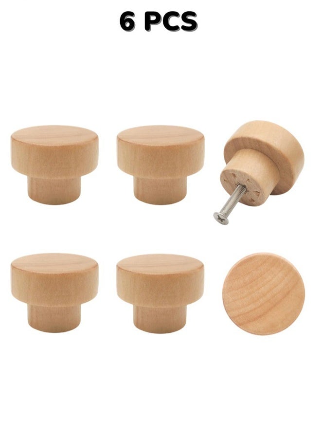 6PCS Wood Knobs Flat Top Round Cabinet Knobs 1.39"(35mm) Natural Wooden Dresser Drawer Knobs Kitchen Cabinet Pulls Handles Wood Furniture Knobs - Image 1