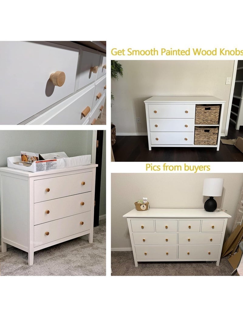 6PCS Wood Knobs Flat Top Round Cabinet Knobs 1.39"(35mm) Natural Wooden Dresser Drawer Knobs Kitchen Cabinet Pulls Handles Wood Furniture Knobs - Image 5