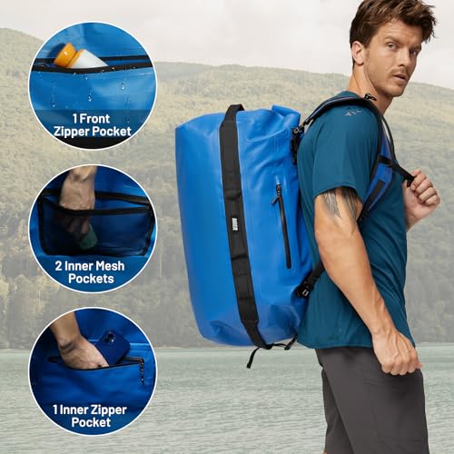 MIER Large Waterproof Duffel Bag Rolltop Dry Backpack Duffle Bags for Kayaking, Rafting, Boating, Swimming, Camping, Travel, Gym, Beach, 60L, Dark Blue - Image 3
