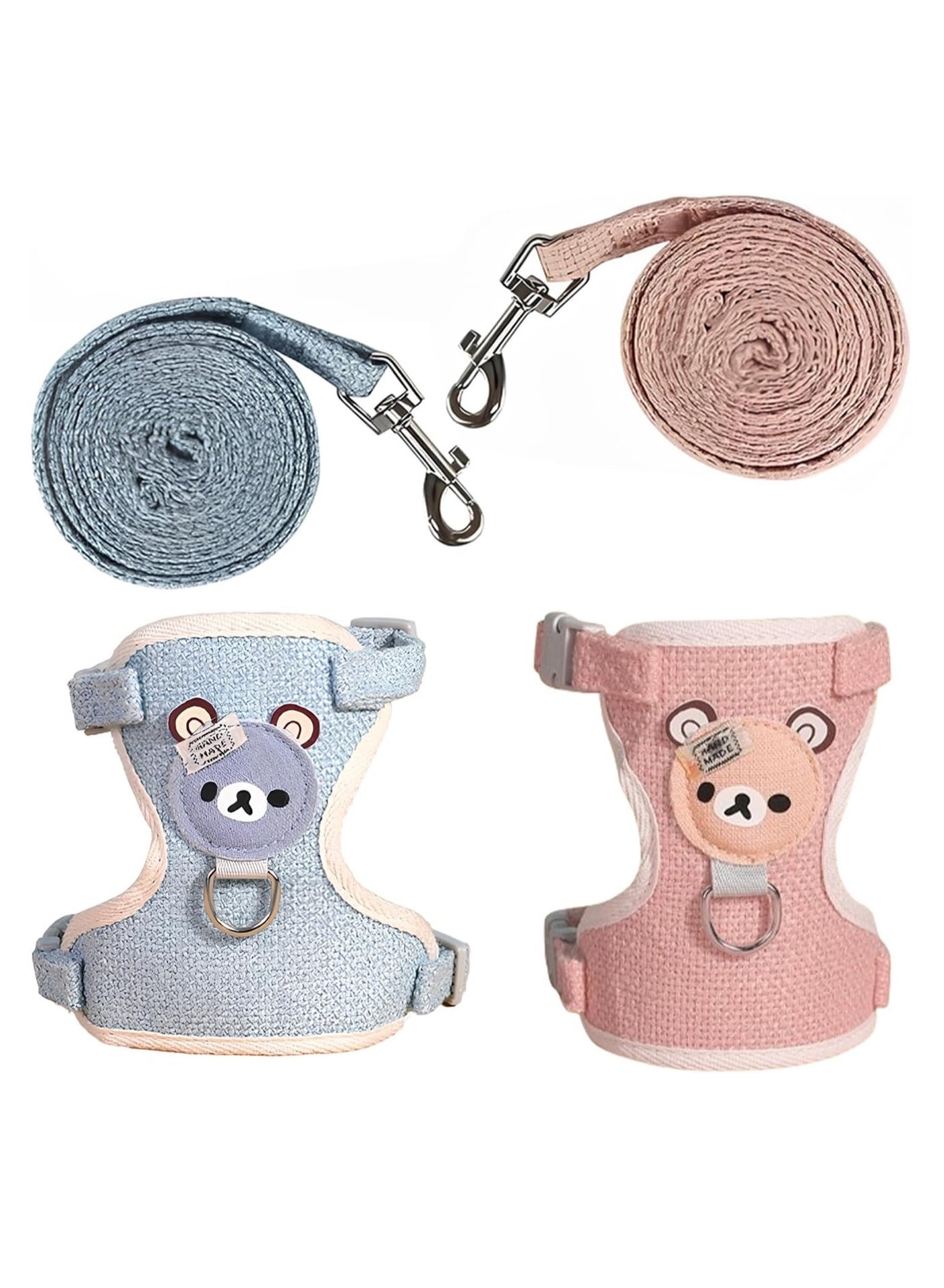 2 Pieces Adjustable Rabbit Leash, Adjustable Rabbit Lead Pet Harness Adjustable Rabbit Harness Elastic Lead for Cats Bunny Dogs Other Small Animals Walking Outdoor(Pink, Blue)