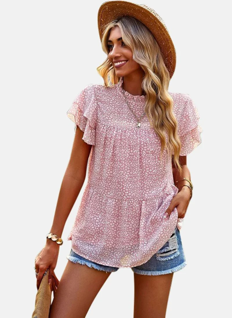 YUNIQEE Pink High Neck Printed Top