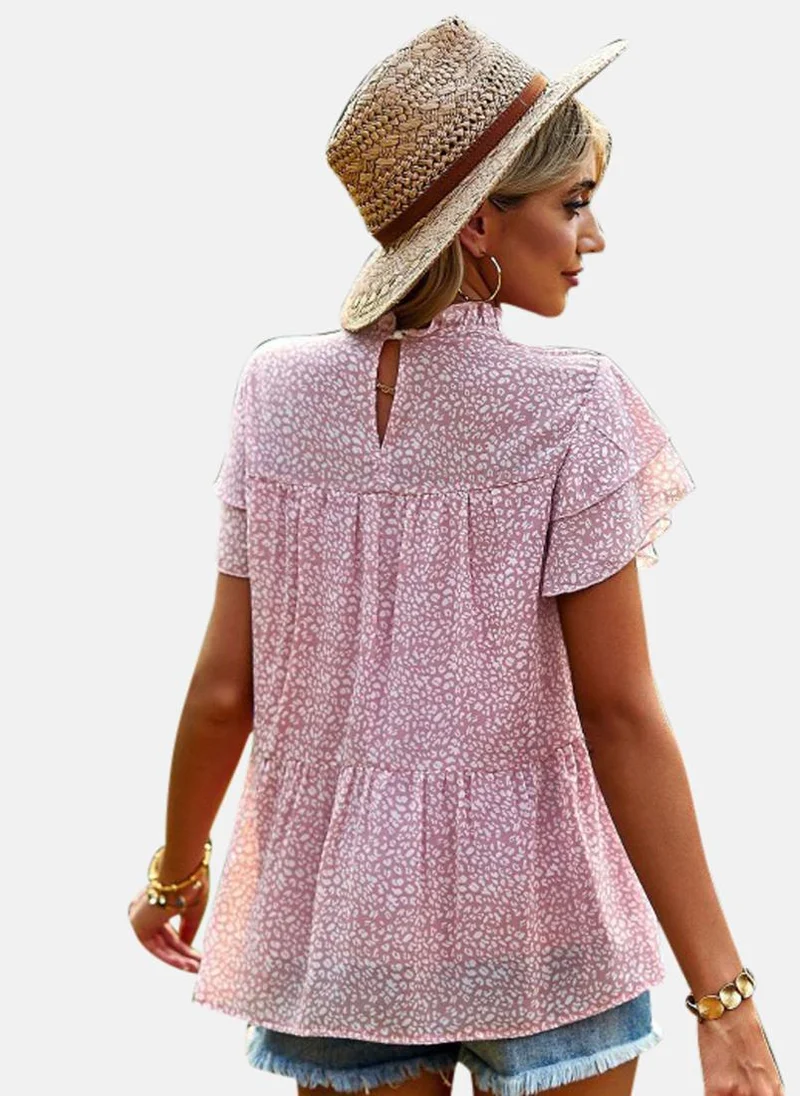YUNIQEE Pink High Neck Printed Top
