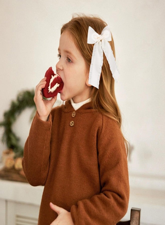 Miroksh 2PCS Hair Bows for Women Girls 4in Off White Tassel Hair Ribbon Bowknot Hair Clips Barrettes Hair Accessories for Teens Toddler Girls Kids with Long Tail - Image 3