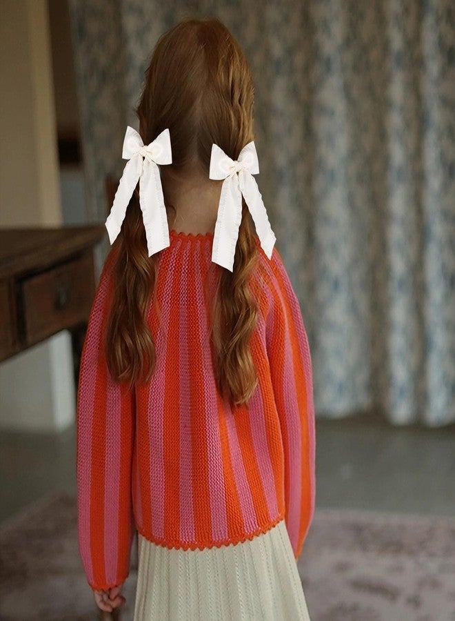 Miroksh 2PCS Hair Bows for Women Girls 4in Off White Tassel Hair Ribbon Bowknot Hair Clips Barrettes Hair Accessories for Teens Toddler Girls Kids with Long Tail - Image 5