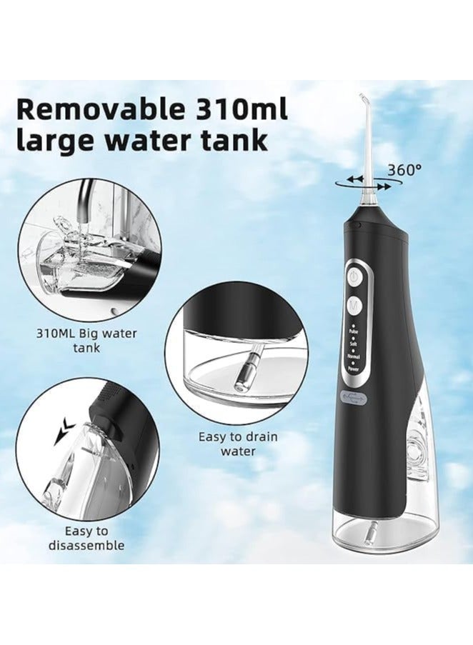 أكاليكس Water Flosser, Cordless 310mL Professional Oral Irrigator, 360° Nozzle Rotation, Hidden Charging Port, 4 Modes 4 Jet Tips, IPX7 Waterproof, Easy-to-Clean (Black) - Image 3