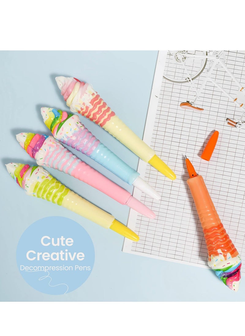 Y&D Ice Cream Squishy Gel Ink Pens, 5 Pieces Kawaii Pens for Kids, Assorted Color Soft Sponge Novelty Cartoon Writing Pen Students School Office, Gift Boys Kids Girls  - Image 2