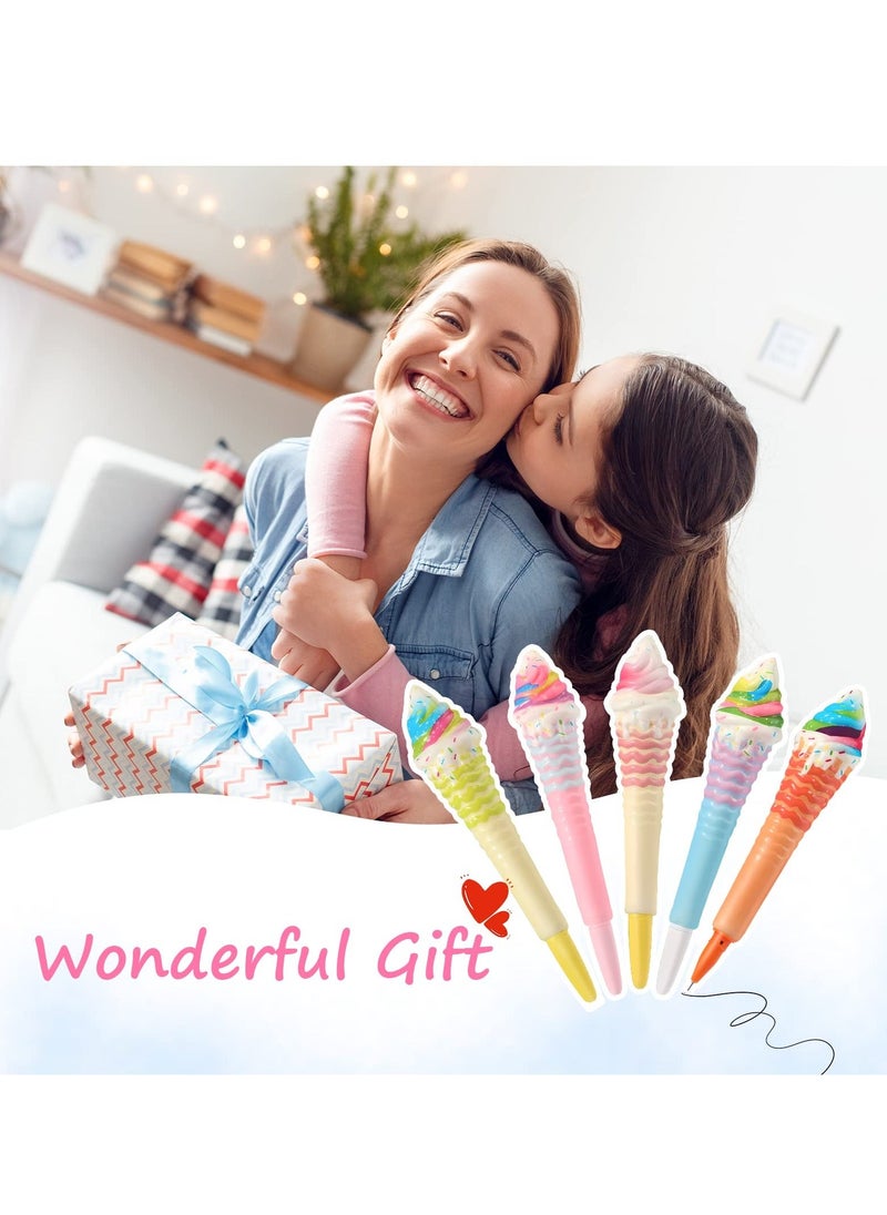 Y&D Ice Cream Squishy Gel Ink Pens, 5 Pieces Kawaii Pens for Kids, Assorted Color Soft Sponge Novelty Cartoon Writing Pen Students School Office, Gift Boys Kids Girls  - Image 5
