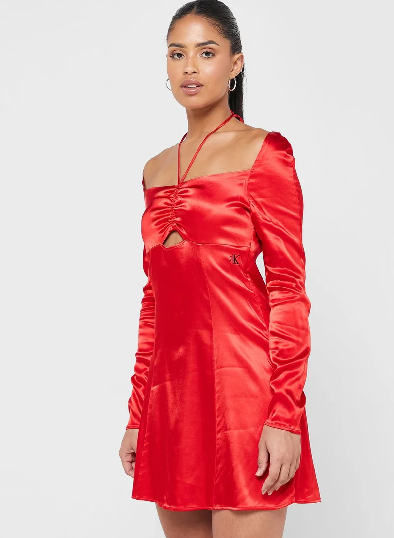 Calvin Klein Jeans Halter Neck Cut Out Detail Dress