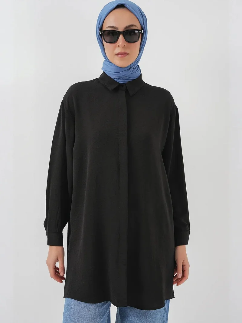 بيغ دارت BDART Oversized Long Sleeve Button-Up Blouse with Shirt Collar