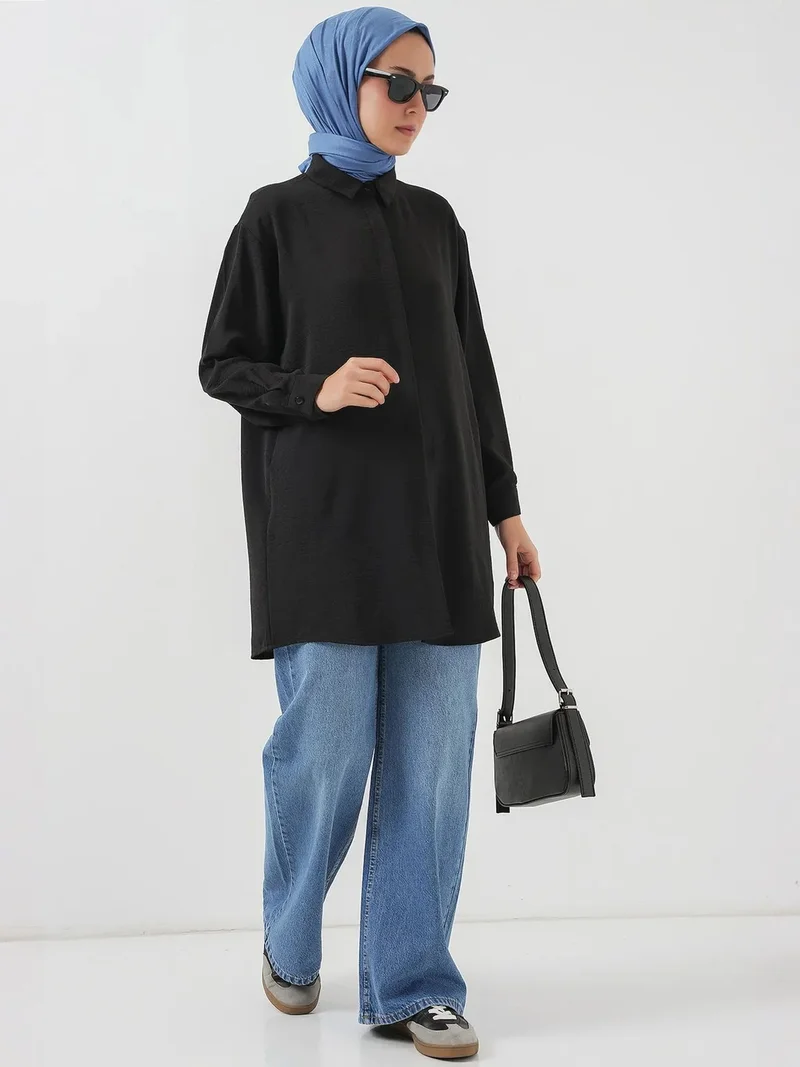 بيغ دارت BDART Oversized Long Sleeve Button-Up Blouse with Shirt Collar