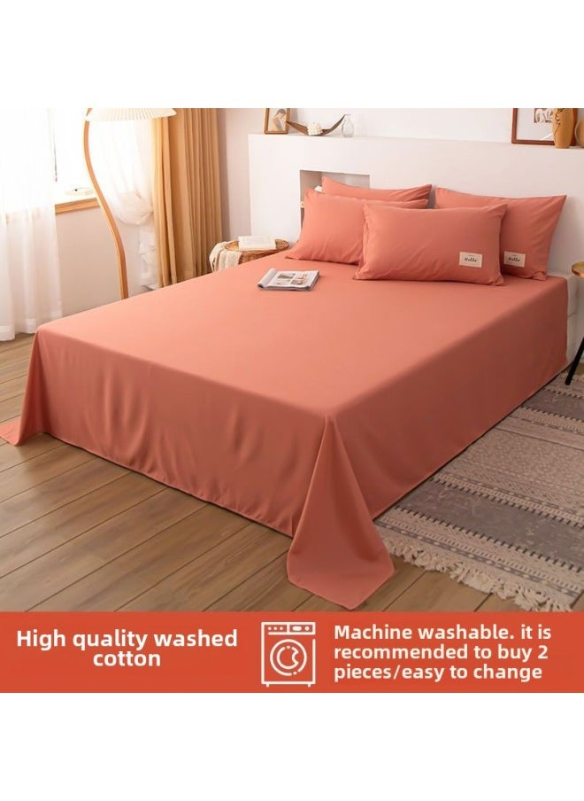 Generic - Washed Cotton Sheets Single Solid Color Autumn And Winter Student Dormitory Simple Double Bed 1.8 Meters 1.5m Single Large Sheets-Color:Pink-Specifications:120x210cm - Image 1