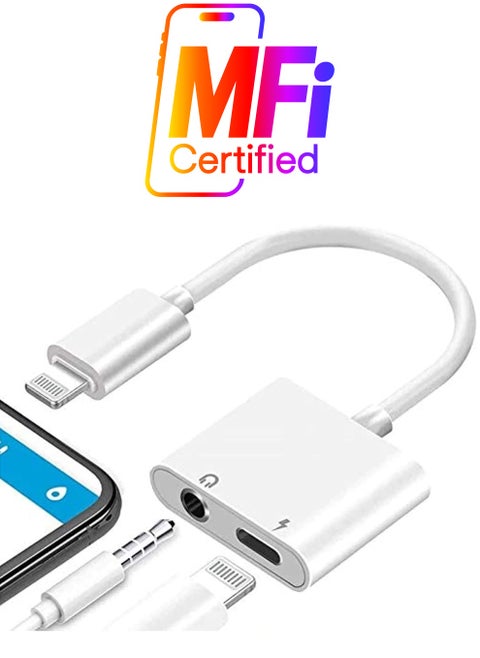 2 IN 1 Headphone Adapter Jack Lightning to 3.5mm AUX Cord Splitter for iPhone 7,7plus,8,X and any lightning device runs iOS 10 or later