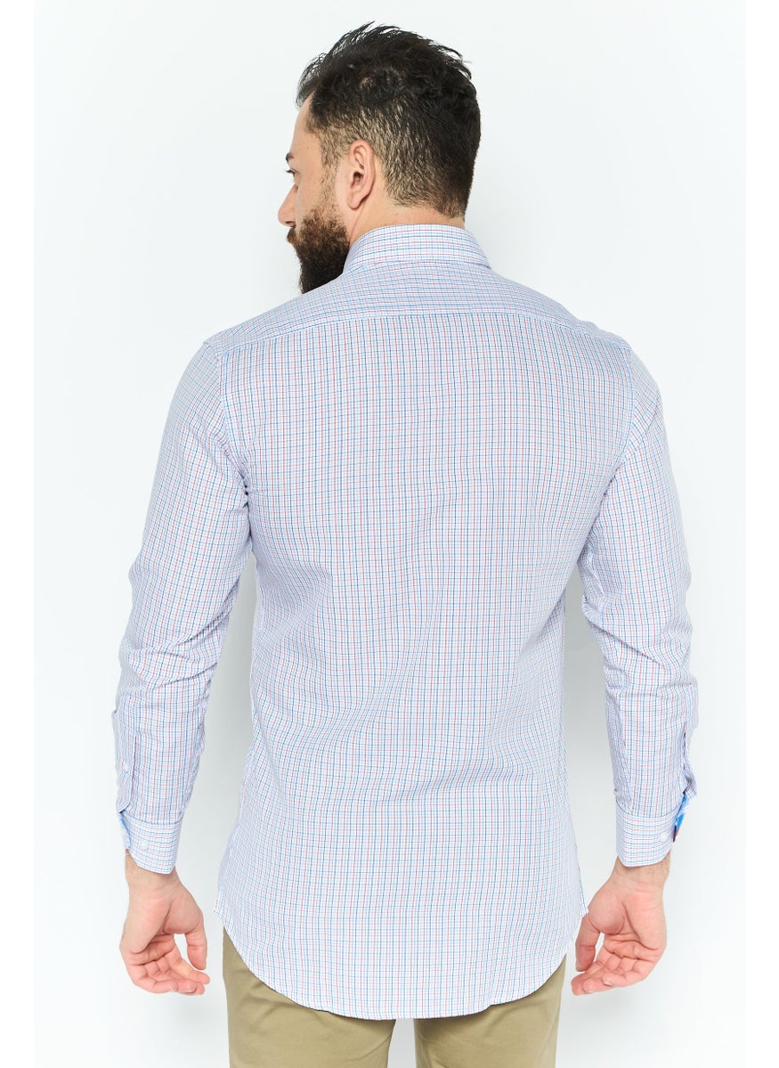Tailorbyrd Men Regular Fit Micro Checkered Long Sleeve Casual Shirt, White  - Image 2